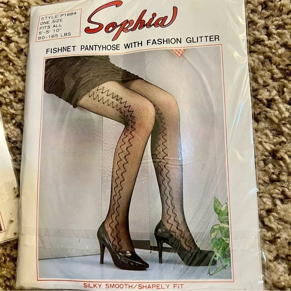 4-pack bundle Vintage SOPHIA fishnet Fashion Pantyhose women’s OS Silky smooth